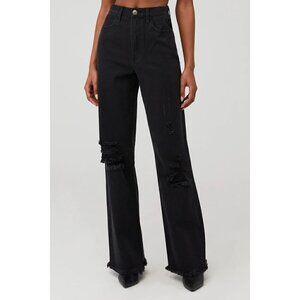 Show Me Your Mumu 90s Straight Leg Distressed Jeans Black Womens Size 25